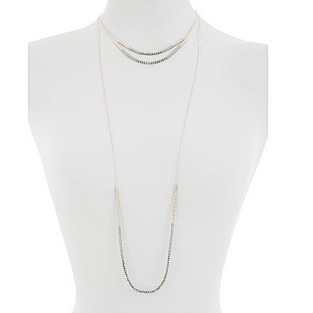 Nordstrom Timeless Chic Triple Layered Beaded Gold Tone Long Necklace